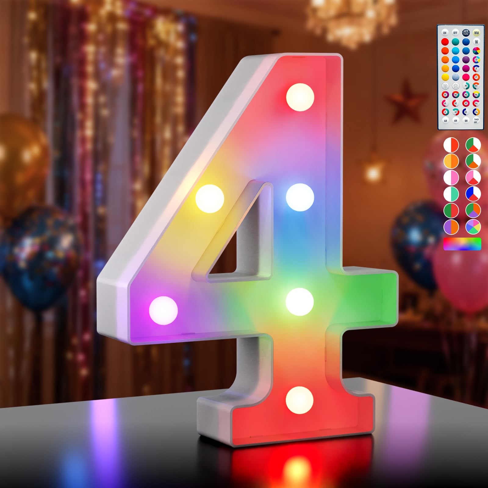 Ledido 35 Color Changing Light up Number - LED Light Up Marquee Numbers Sign for Birthday Decoration Gifts, LED Number Lights for Wedding Anniversary Grad Home Bedroom Party Decor,Number 4 â image 1