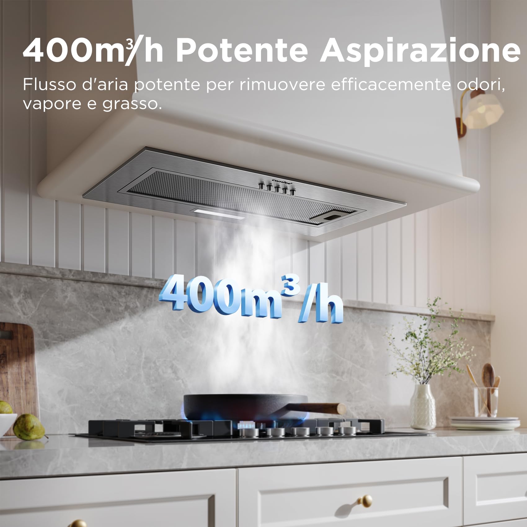 COMFEE' Cappa Aspirante 52 cm BIHT17SS-52 Cappa A LED Sottopensile Aspiratore A Parete Cappa Aspirazione Superiore 520 mm - Argento