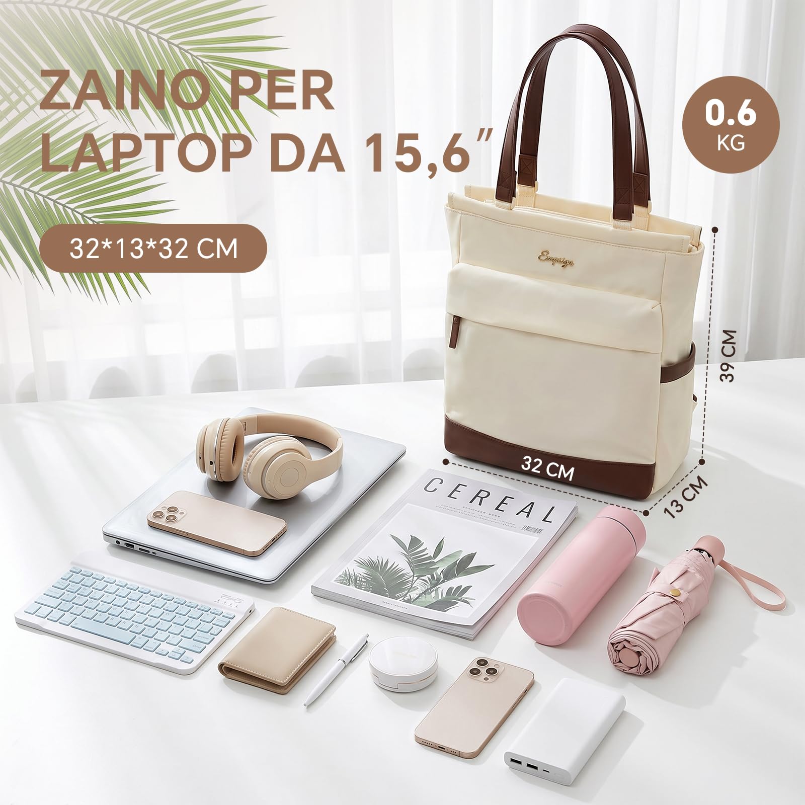 EMPSIGN Zaino 3 in 1 Convertibile Donna, Borsa Tote 15,6 Pollici Multiuso