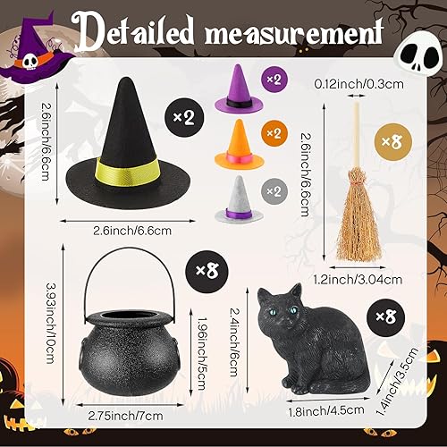 Miniatura 2 de Deekin Juego de 32 piezas de mini decoraciones de fiesta de Halloween, escoba de caldero y gato, sombrero y hervidores para 8, rellenos de cesta de