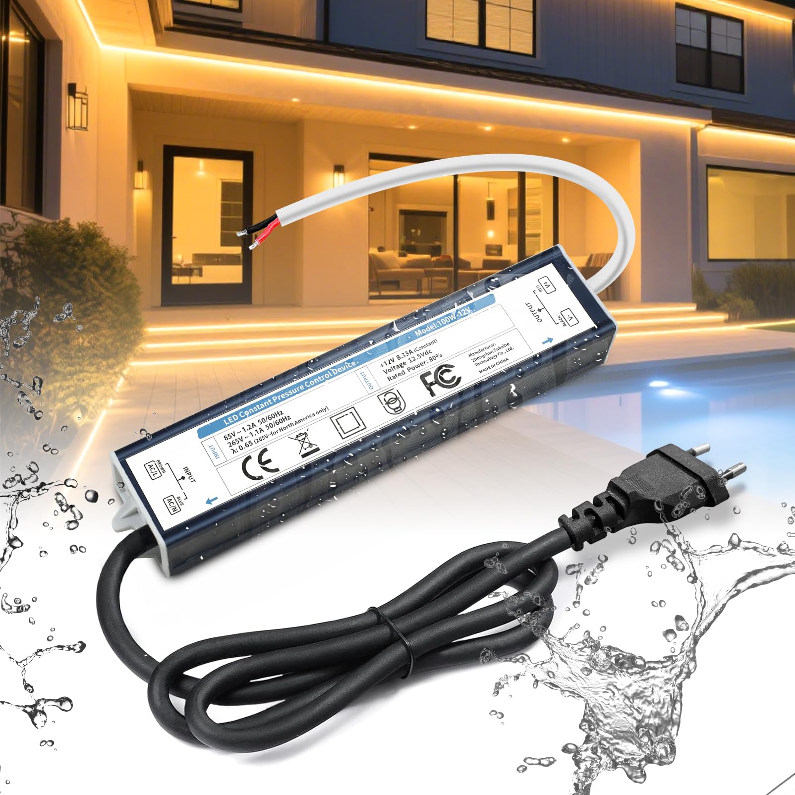BRIMETI Trasformatore LED 220V 12V 100W Esterno Impermeabile IP67 Adattatore Alimentatore con Spina LED Driver AC 220V a DC 12V 8.3A Transformer Interruttore Tensione Trasformatori per Striscia