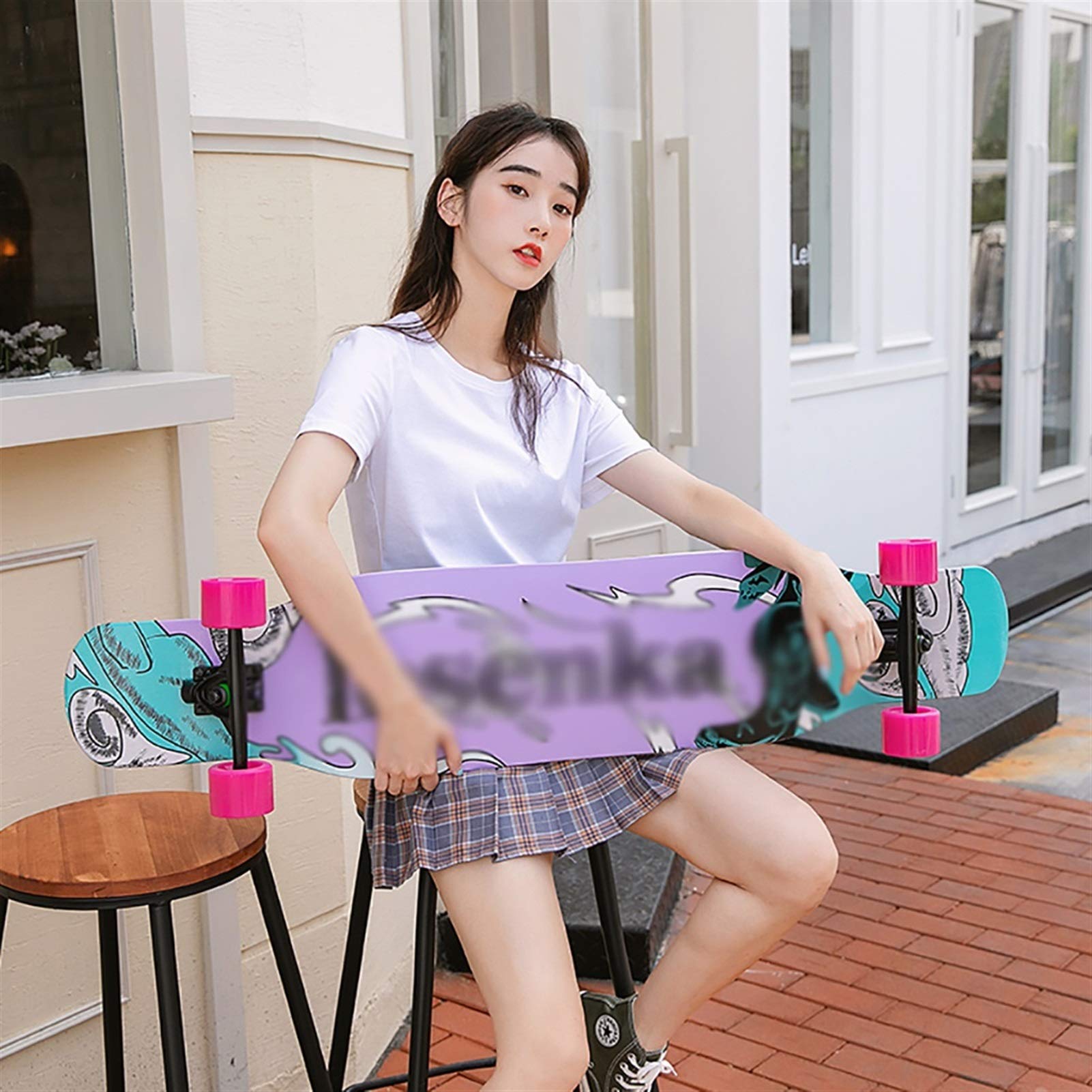 Longboard Skateboard Dancing Fille,Skateboard Longboard en Érable Naturel 8 Couches 46",y Inclus Outil en Forme De T, ABEC-11 High Speed,Drop-Through Freeride Patinage Cruiser Boards