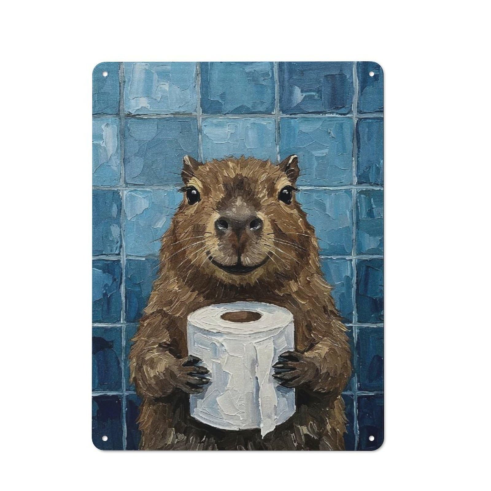 Junmoney Style-8 Capybara With Toilet Paper Painting Barn Style Metal Wall Decor 40X30cm, Country Metal Sign For Kitchen, Cottage, Porch Or Garden Room