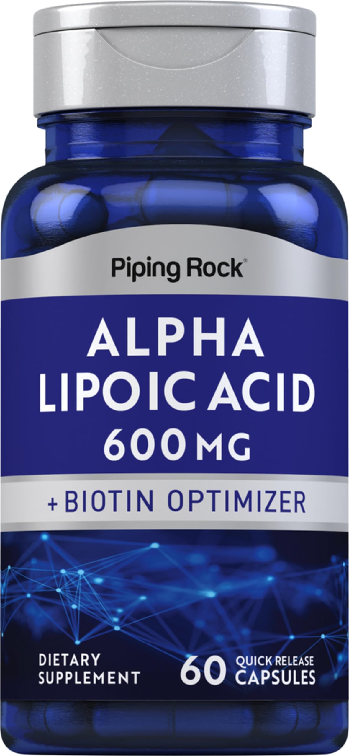 Piping Rock Alpha Lipoic Acid 600mg | ALA with Biotin Optimizer | 60 Capsules | Non-GMO, Gluten Free Supplement