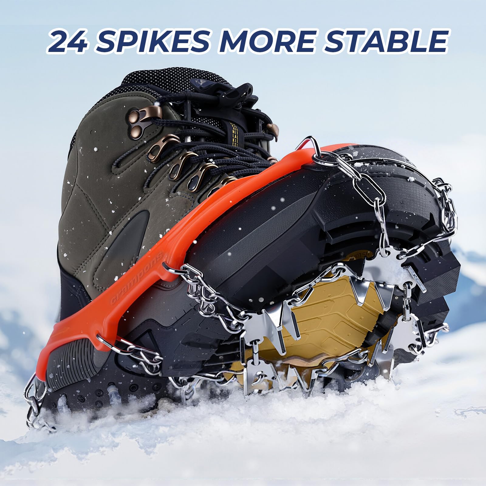 Crampons à Glace 24 Pics, Antidérapants Adulte et Enfant Randonnée Hiver
