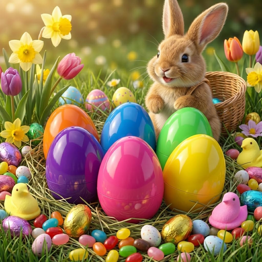 Easter Eggs Decorations Plastic Large: 7 Inch 6 Pack Jumbo Fillable Colorful Bright Easter Egg Hunt Empty Bulk Assortment