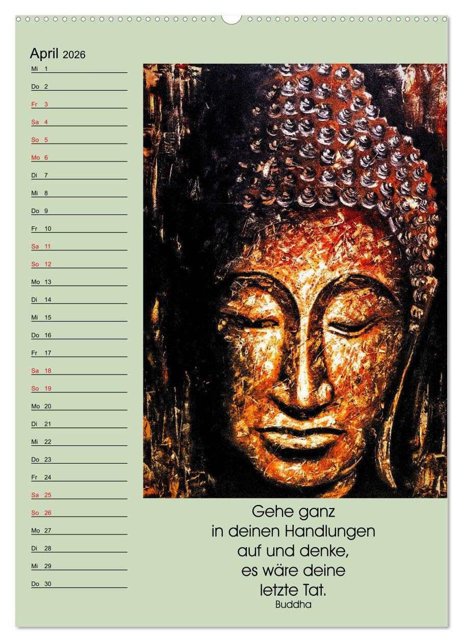 Lebensfreude Buddha (hochwertiger Premium Wandkalender 2026 DIN A2 hoch), Kunstdruck in Hochglanz: Zitate Ratschläge und Weisheiten zur Lebenshilfe im ... im Haushalt. (CALVENDO Menschen)