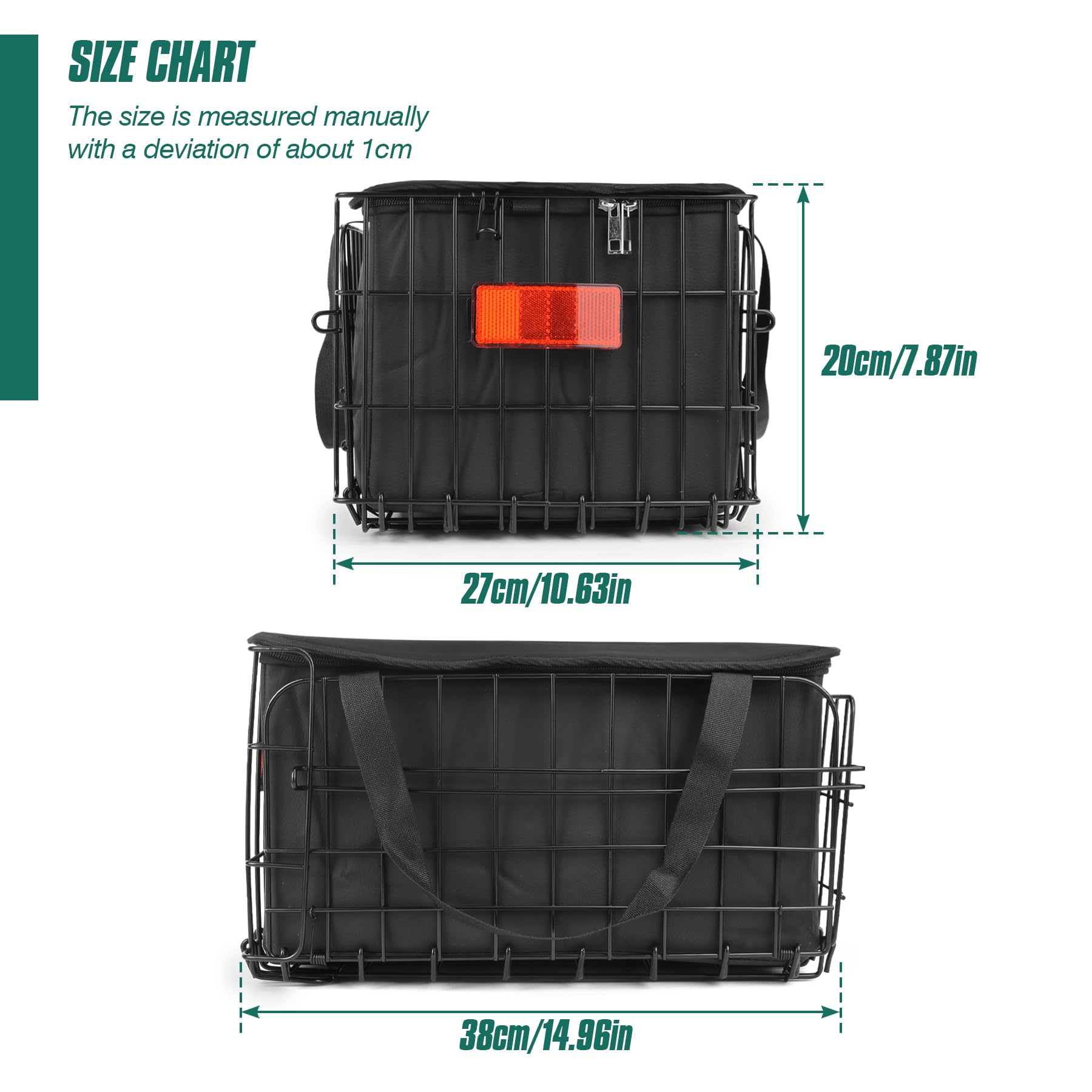 Spesh Cestino pieghevole per bicicletta in filo di acciaio con borsa nera in PU Liner Design a sgancio rapido per il trasporto della spesa