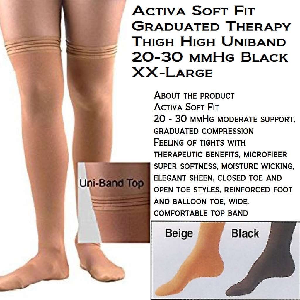 ActivaSoft Fit 20-30 mmHg Thigh High with Uniband Top Stockings, Black, XX-Large