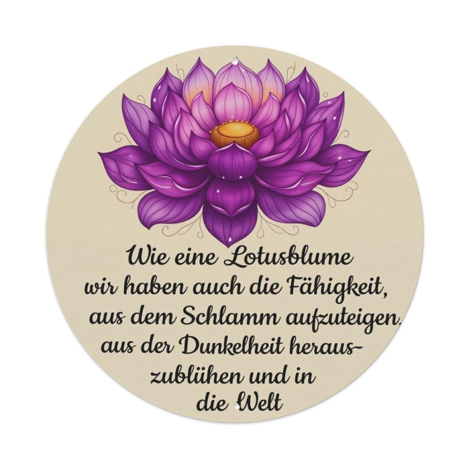 Purple Lotus German Healing Inspirational Round Decor Sign Vintage Aluminium Metal Sign, Retro Wall Decor for Home, Bar, Garage & Farmhouse 20x20cm