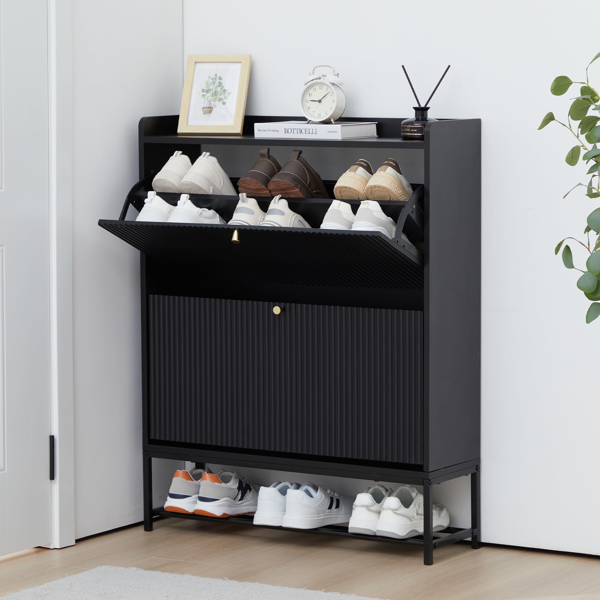 Muster Schuhschrank – doppelschichtiger Aufbewahrungs-Organizer mit Doppeltür für den Eingangsbereich, modernes, langlebiges Design mit verstellbaren Regalen