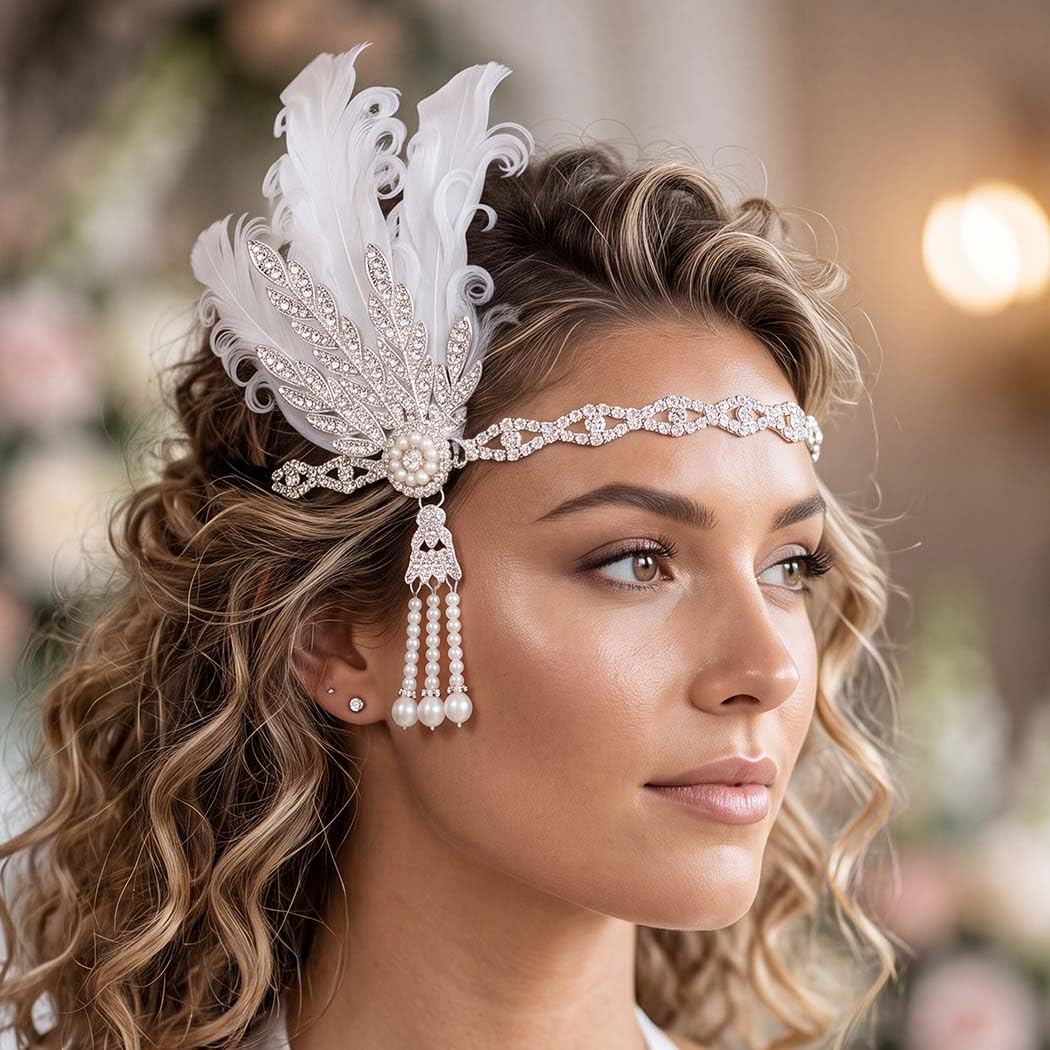 Amazon.com : CASDRE Silver Feather Pearl Headband 1920s 