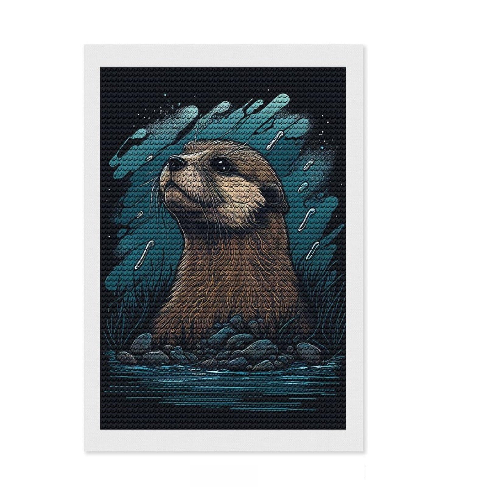 Junmoney Otter Water Diamond Art Canvas 8"x12", Neat Printed Canvas, Mindful Craft Activity, Cosy Home Accent, Festive Craft Gift
