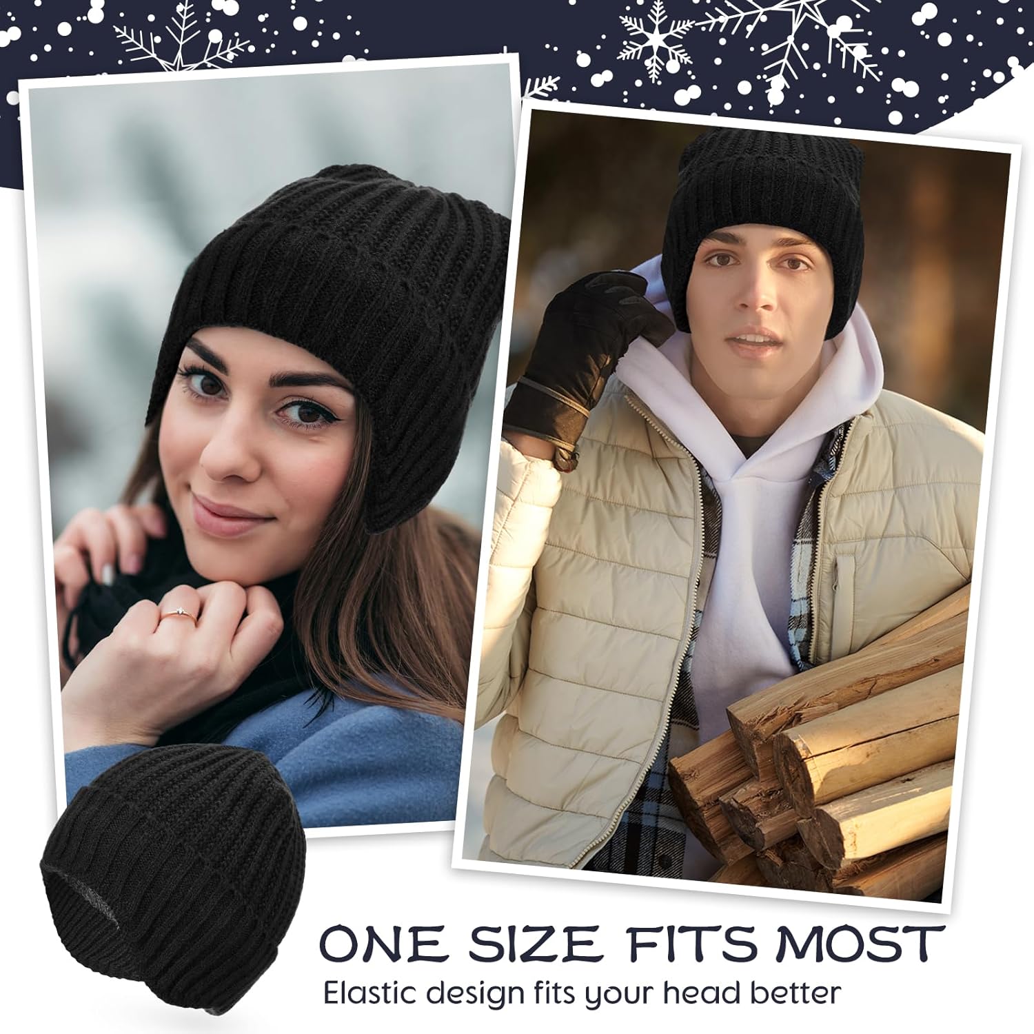 Jadive Winter Hat with Ear Flaps Knit Beanie Hats Beanie Cap Thick Warm Plush Lining Skull Cap for Women Men Outdoor Sports - Image 4