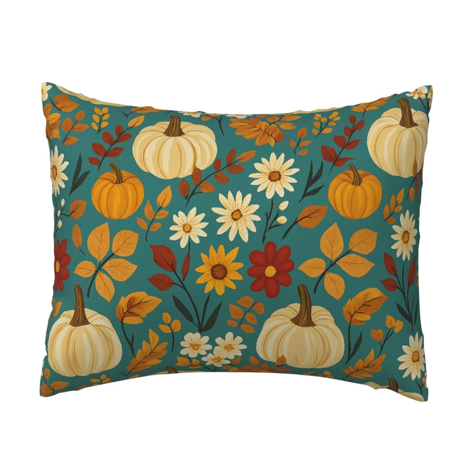 Colorful Pumpkin and Flowers Pillowcase Soft Plush with Zipper Decorative Pillowcovers 16x20 in