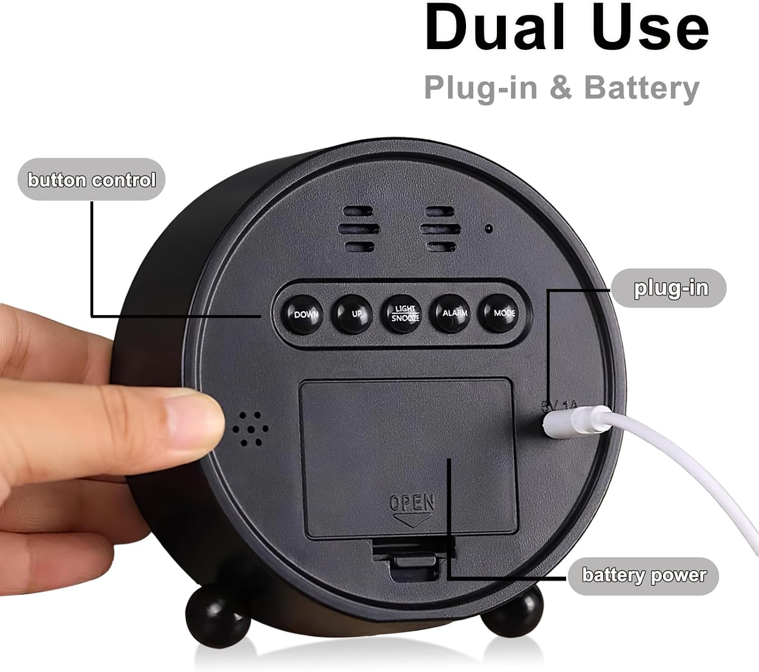 Digital Alarm Clock, Round LED Display Alarm Clock, Small Digital Clock with Double Bell, 3 Adjustable Brightness Levels, Silent Desk Clock, Loud Bell Bedside Alarm Clocks for Bedroom Office (black)