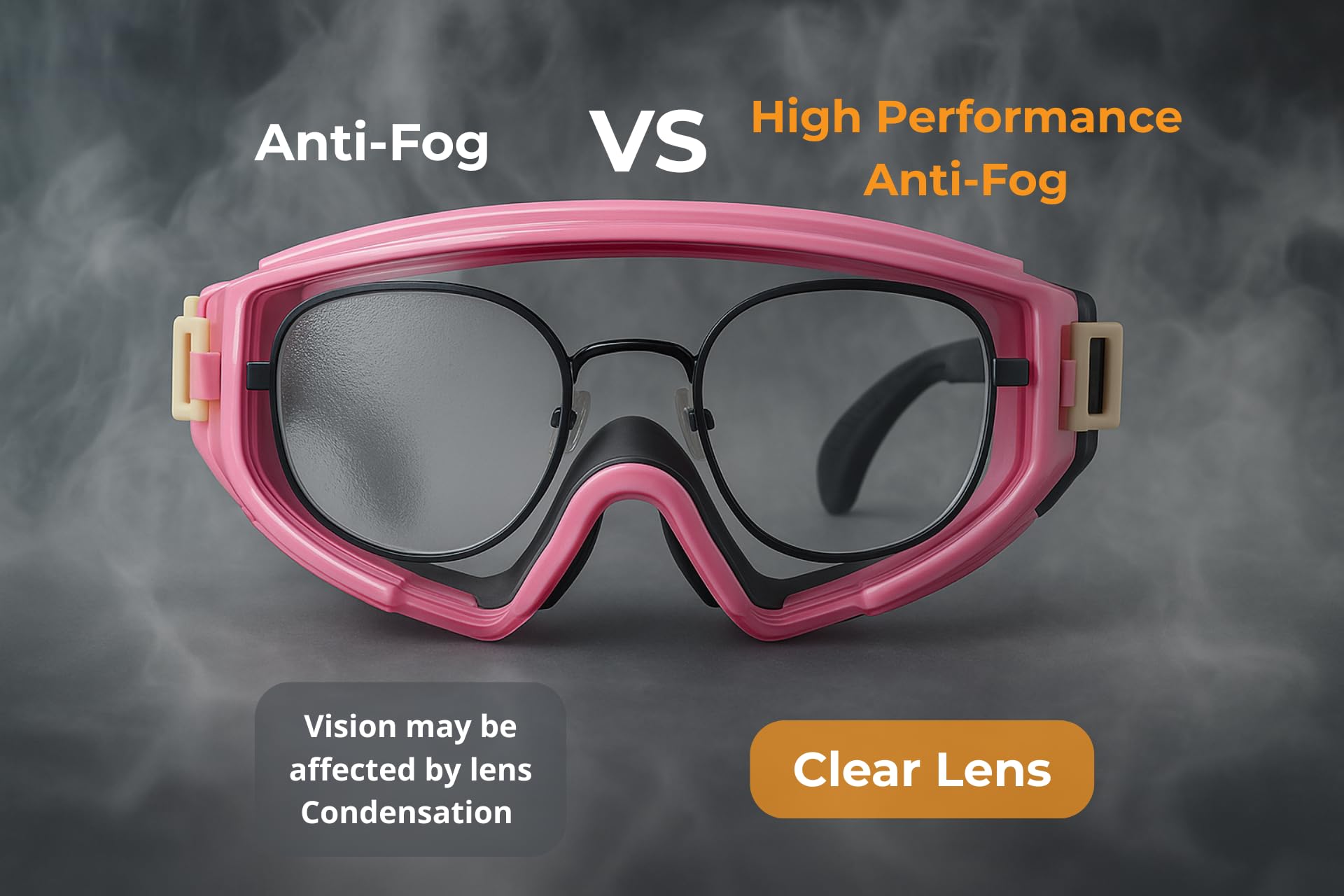 Koziface S60Z Lunettes de sécurité pour homme et femme avec sangle élastique réglable 2 façons de porter la protection certifiée Noir Rose Résistance aux chocs de laboratoire Anti-buée, poussière et