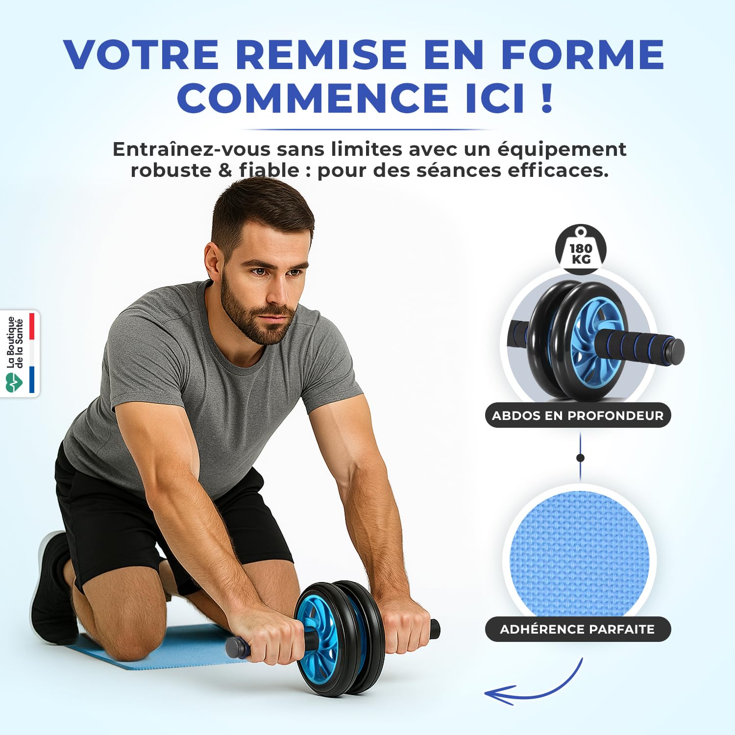 Kit Fitness à Domicile - Équipement Musculation - Roue Abdominale - Tapis - Corde à sauter - Poignées de pompes - Entraînement Complet Gym, Pilates et Squat