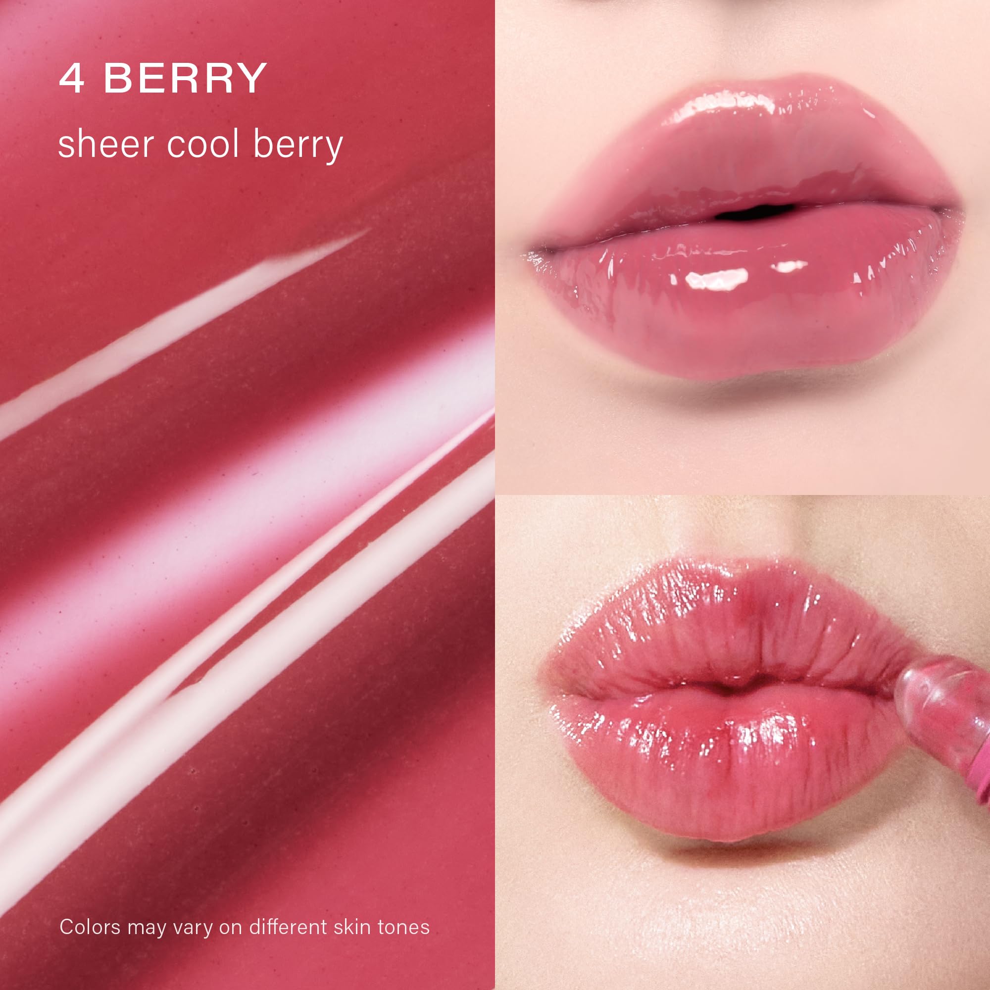 Melixir Vegan Lip Treatment, Sheer Tinted Lip Balm for Instant Hydration & Shine, Moisturizing Lip Gloss, Infused with Vegan Collagen & Jojoba Oil, Cruelty-Free, Korean Skincare-4 Berry(0.5oz/15g)