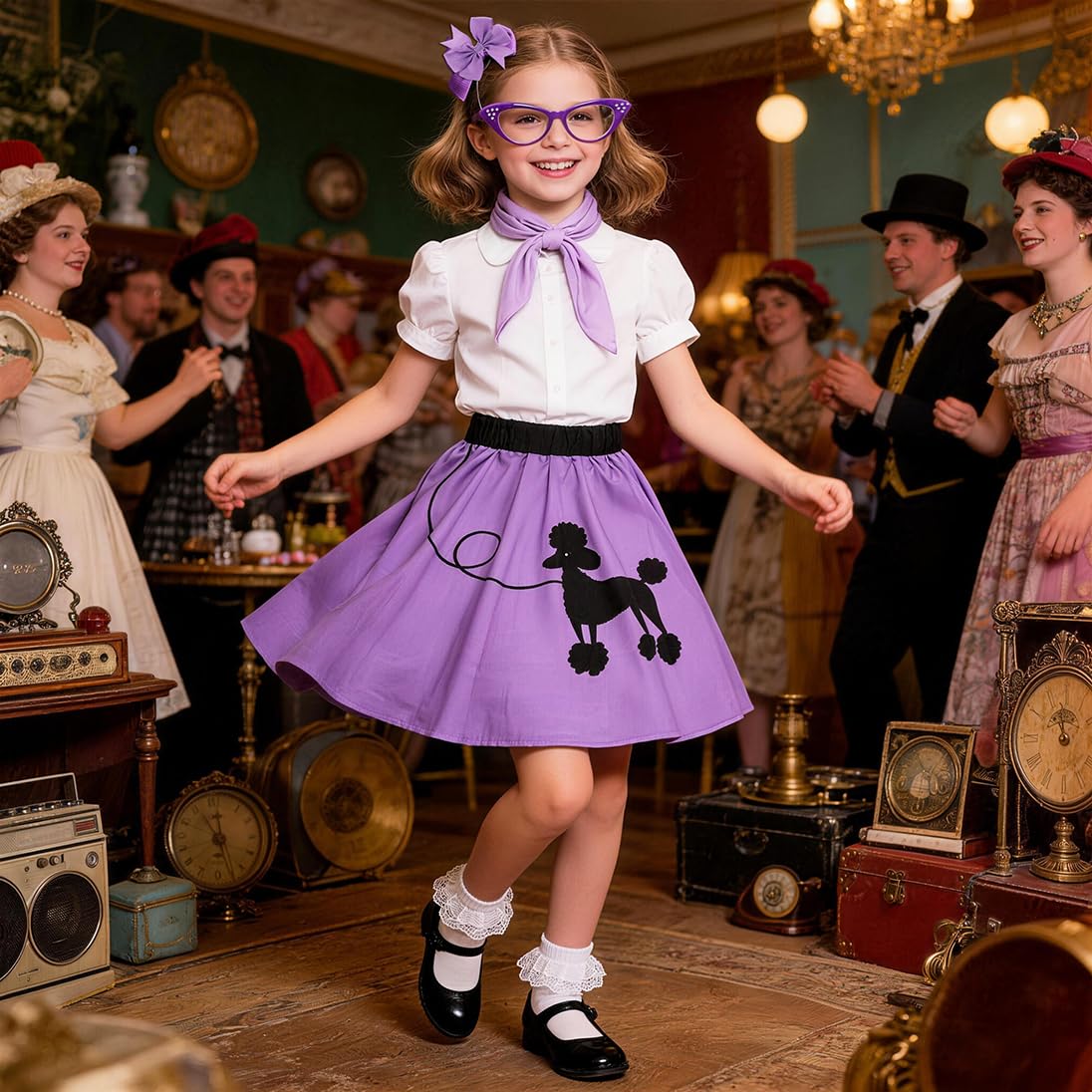50s Outfit for Girls Poodle Skirt Costume Set for Halloween Birthday Party — view 5