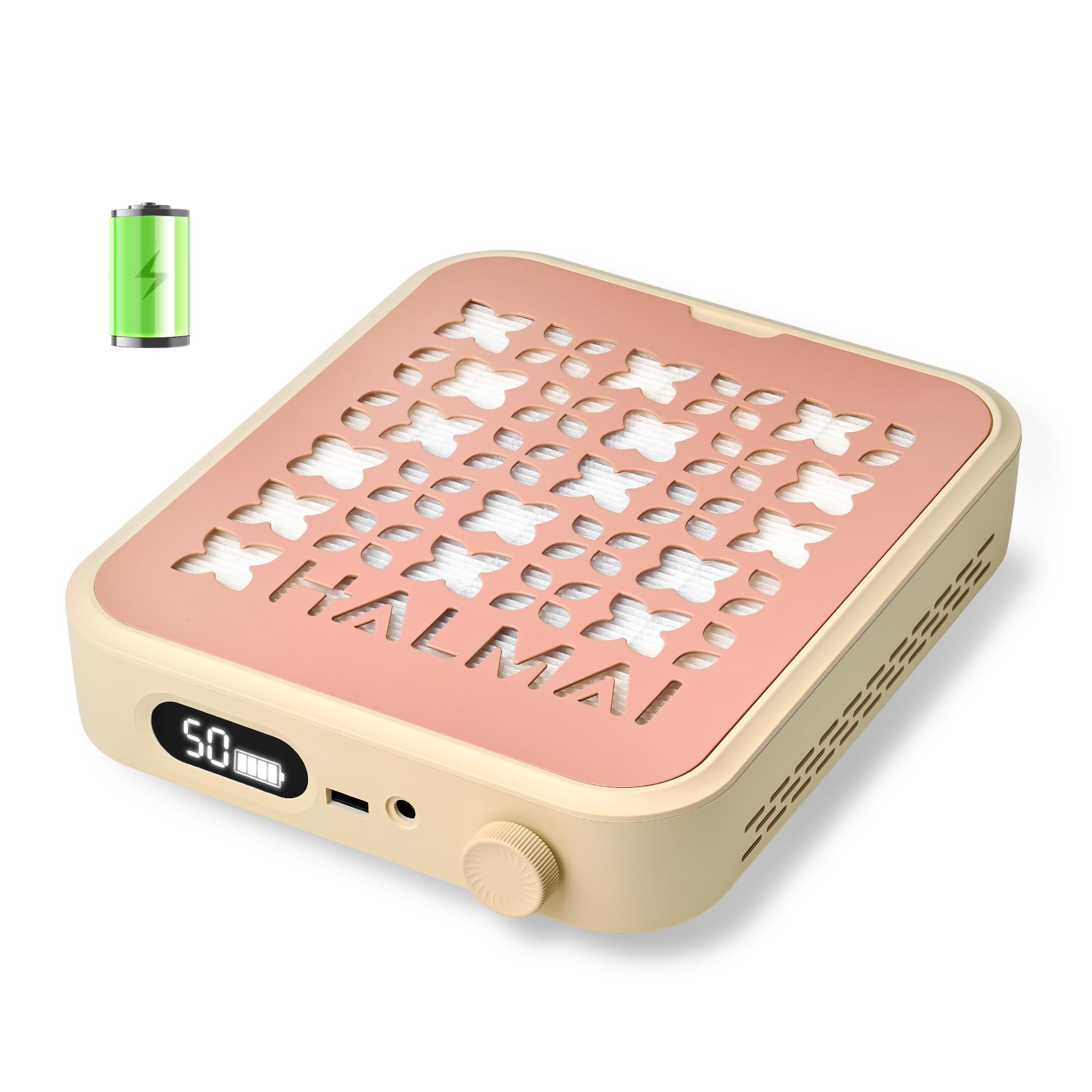HALMAI Aspirapolvere per polvere da unghie ricaricabile senza fili - Aspirazione 800Pa, motore brushless 5000 RPM, portatile per ricostruzione unghie (acrilico/gel), filtro HEPA (Rosa nebbioso)