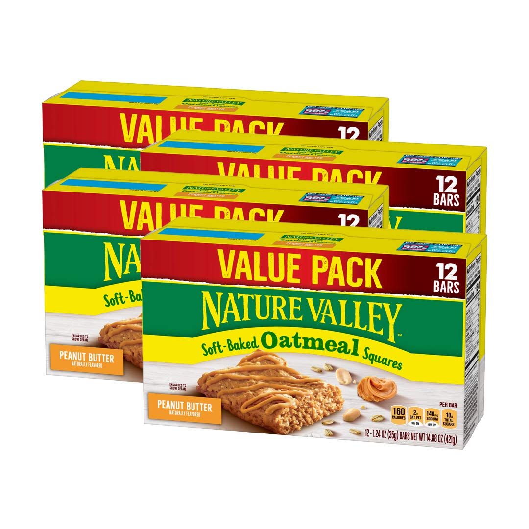 Nature Valley Mantequilla de maní cuadrada de avena suave al horno, 4 unidades