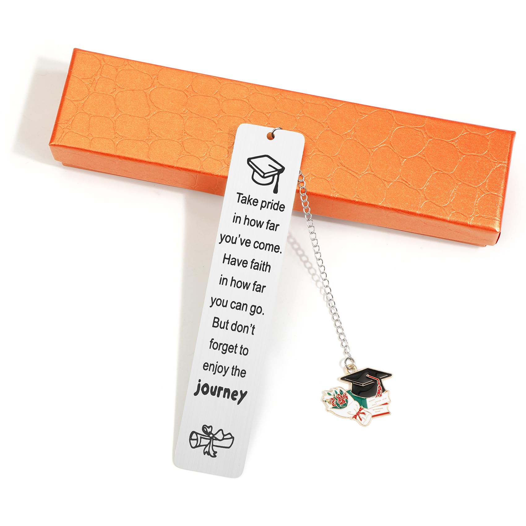 Elegant Stainless Steel Bookmark with Graduation Cap Pendant, Inspirational Quote Engraving, Durable Metal Page Holder for Book Lovers, Bookmarks for Women, Gift for Friend (Style 3)