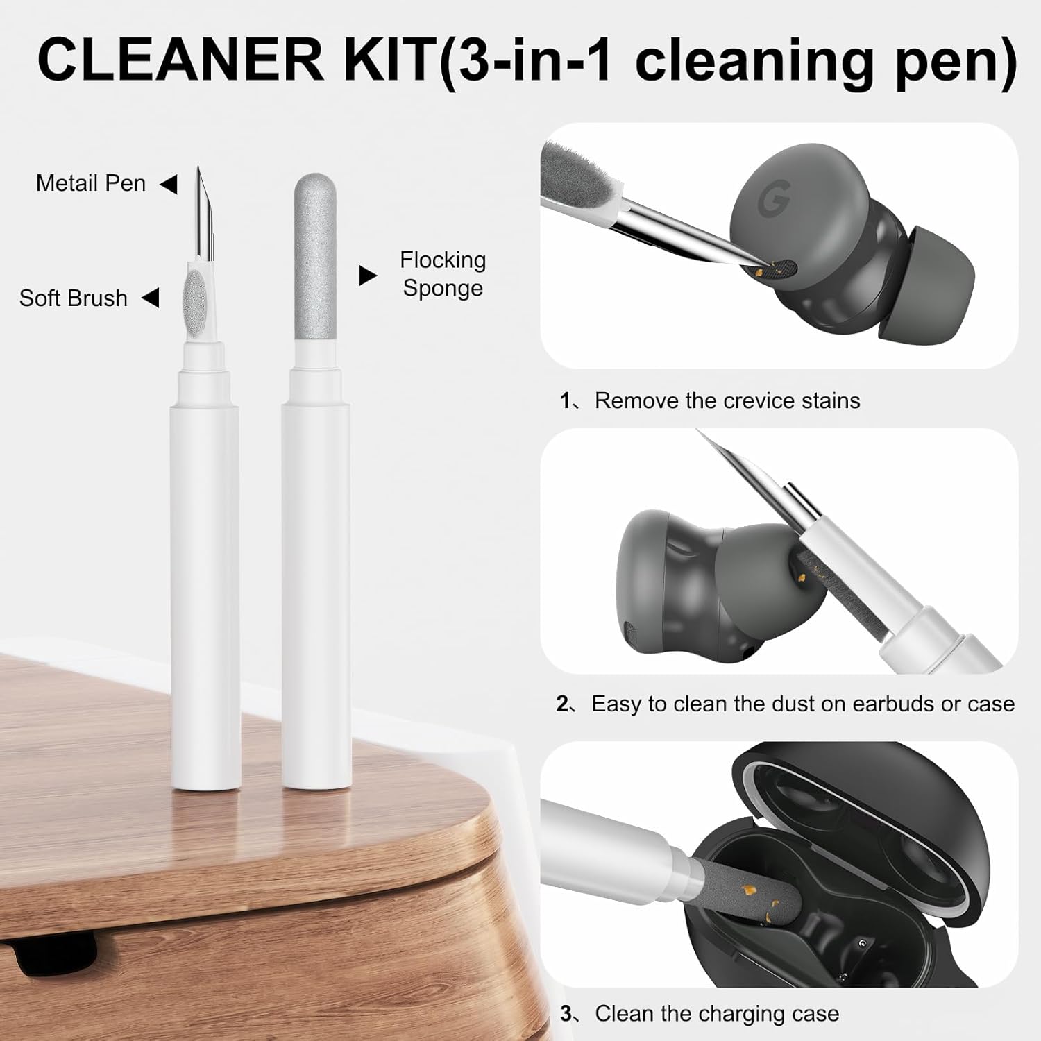 Compatible with Google Pixel Buds 2a Case Cover, Soft Silicone Shockproof Protective Skin Case for Google Pixel Buds 2a 2025 with Cleaner Kit & Carabiner (Black) - Image 7