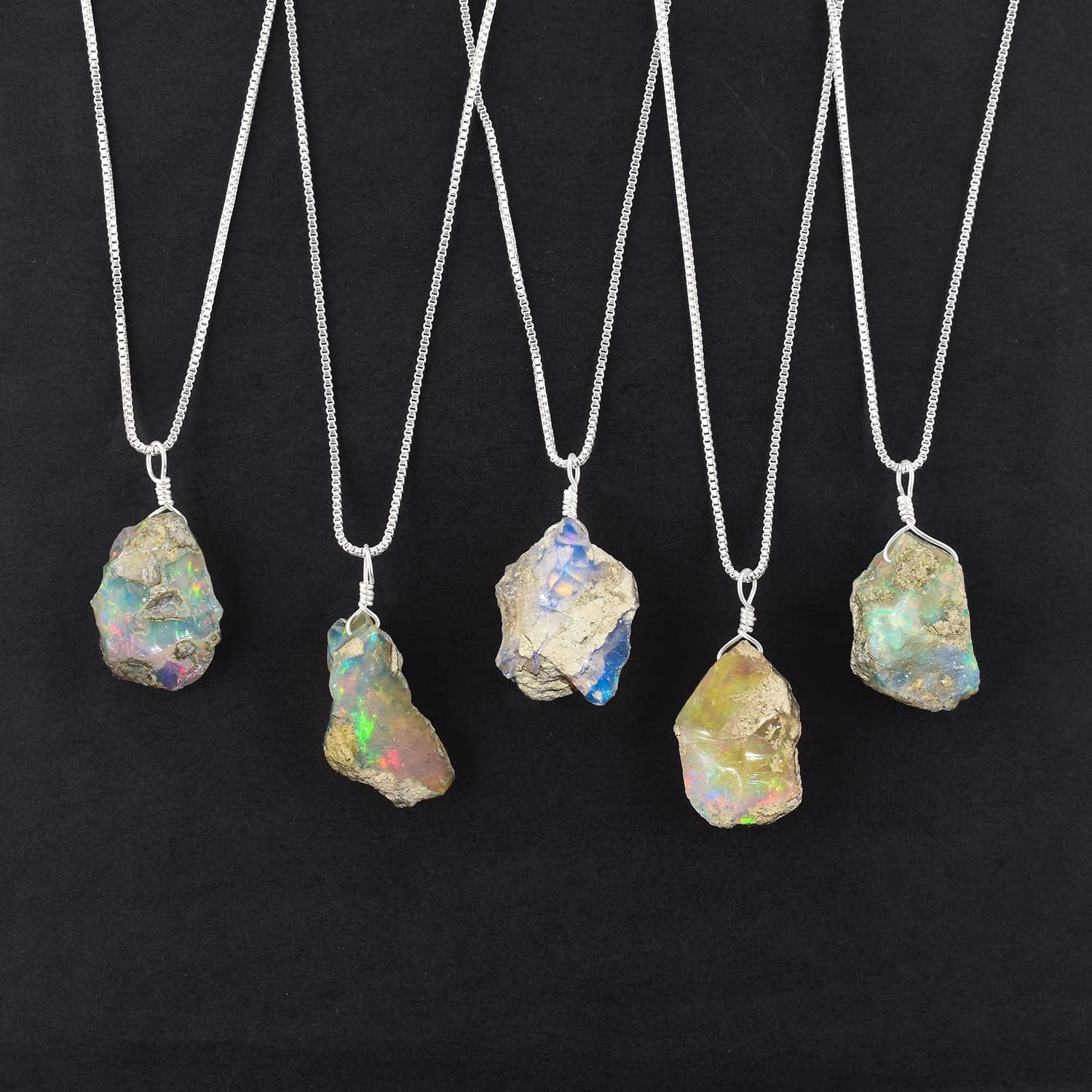 Authentic Raw Ethiopian Fire Opal Stone Dainty Pendant Necklace, Rough Crystal, Natural Gemstone, Women Jewelry, Chakra Healing Gem, October Birthstone, Silver Plated Chain 18 inch