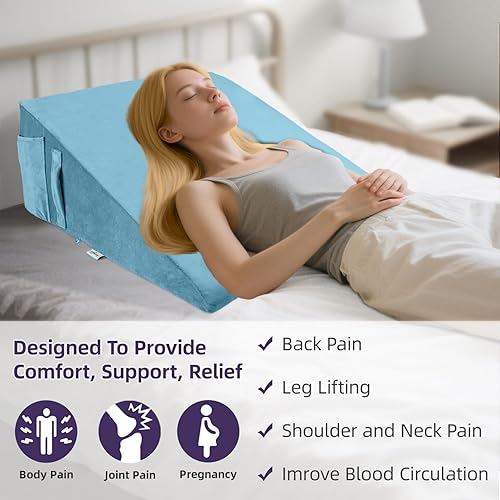 Miniatura 5 de Almohada de cuña de espuma viscoelástica de alta calidad (10 x 24 x 24 pulgadas), alivio del reflujo ácido y dolor de espalda, diseño de inclinación