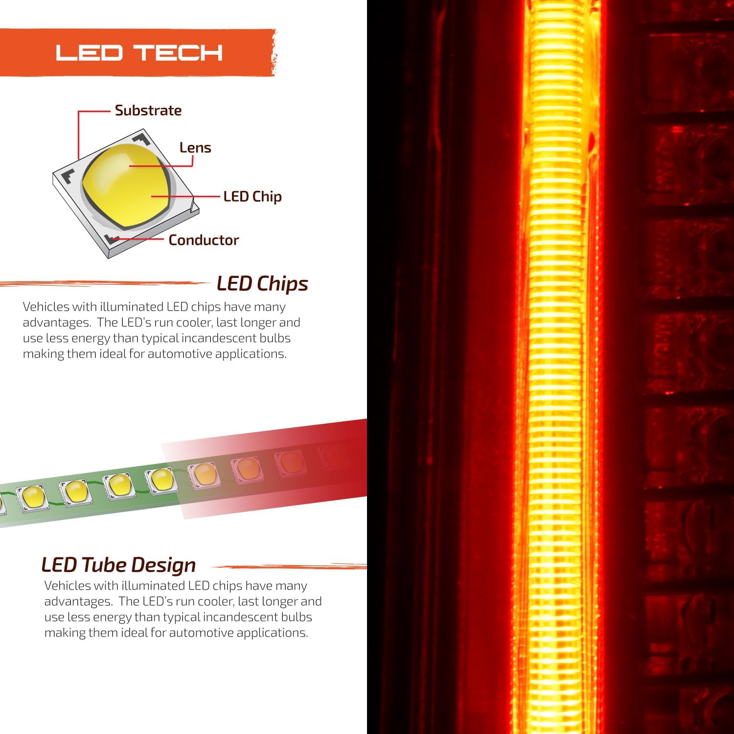 AKKON - Fits 2008-2013 Cadillac CTS Sedan 4Door Chrome Red Tail Light Passenger Right Side w/LED Running Reverse Lamp