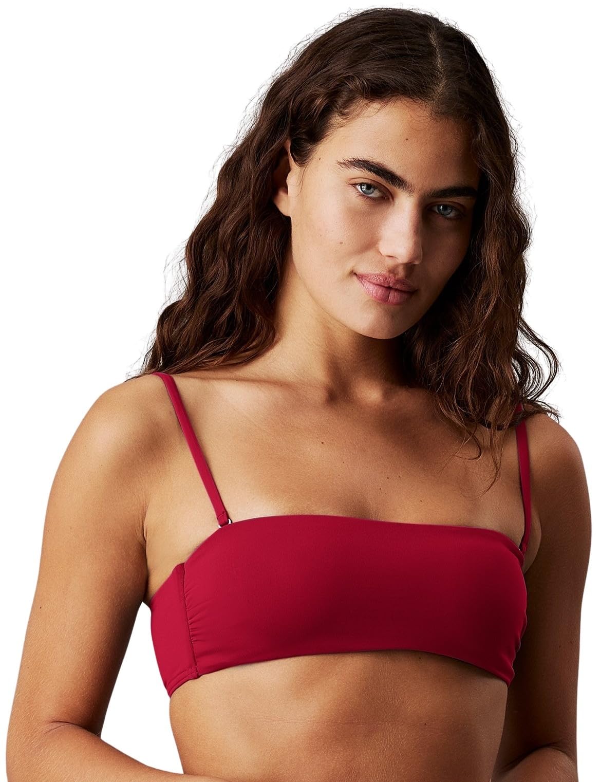 Calvin Klein Women’s Bandeau Bikini Top with Removable Padding, Red (Quaint Berry), XXL