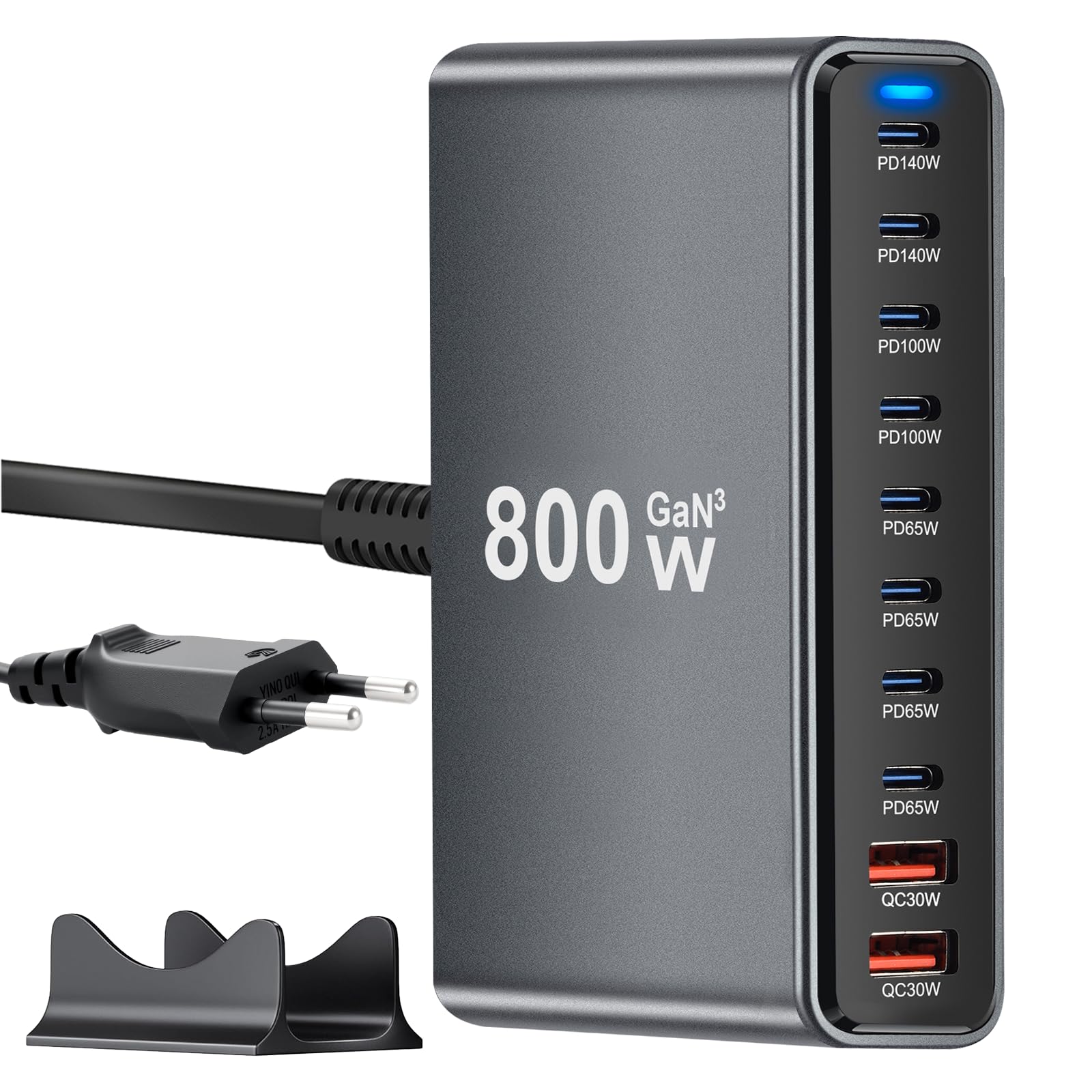 800 W Chargeur USB C Multiple, Station de Charge PD 140 W 100 W 65 W, Chargeur Rapide à 10 Ports Chargeur GaN-III Compatible avec MacBook, iPad, iPhone séries 16/15/14, Galaxy S22/ S20,Dell, HP