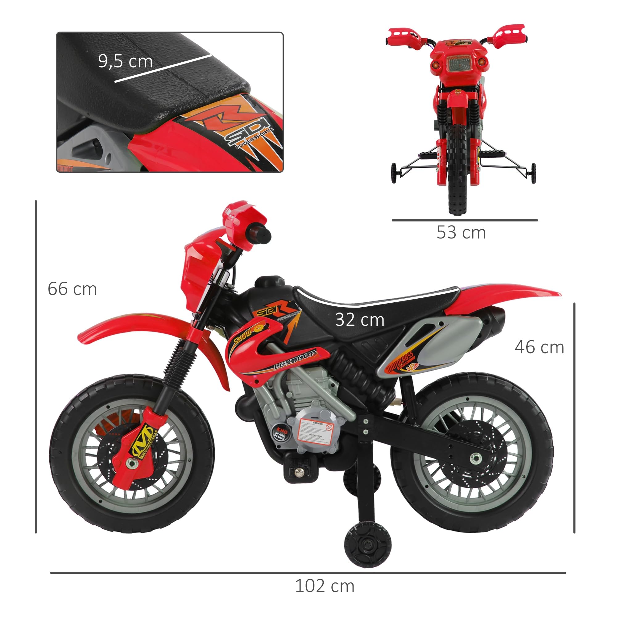 HOMCOM Moto Electrica Infantil 6V Recargable Niños 3+ Años 102x53x66 cm Rojo