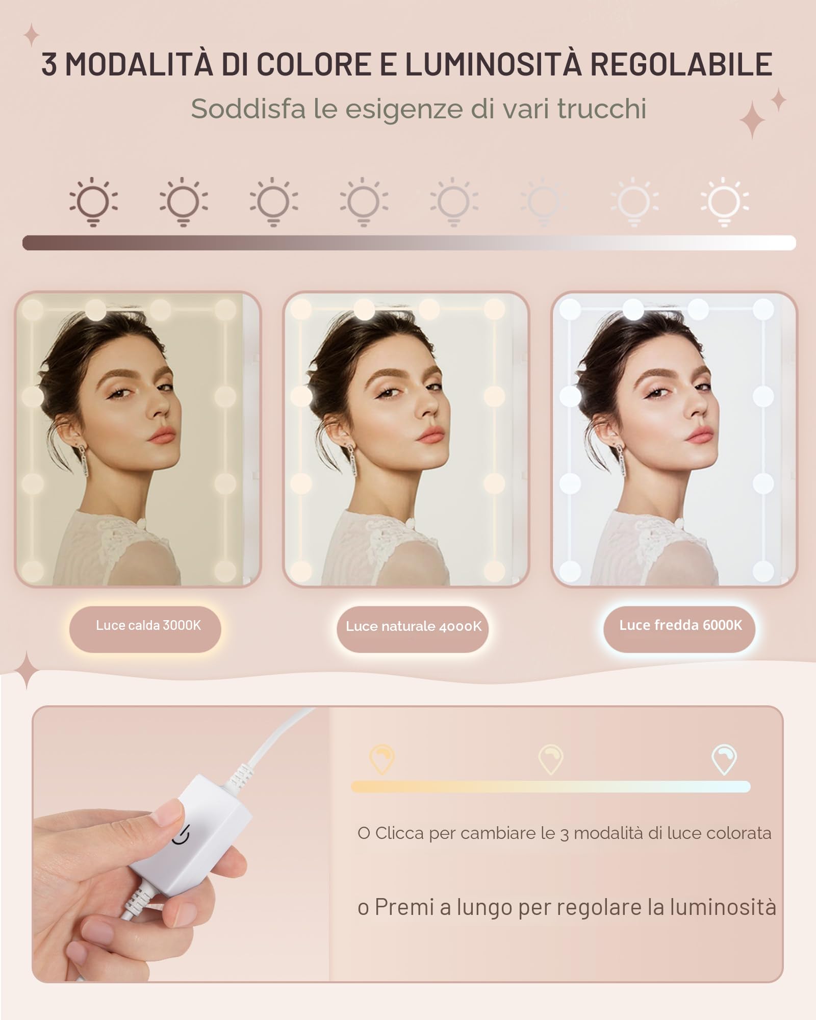 Hzuaneri Toeletta con Lampadina, Tavolo da Trucco, Vanità Per Il Trucco con 4 Ripiani Aperti e 2 Scomparti, Tavolino da Toeletta con 2 Cassetti, Bianco DT39203X