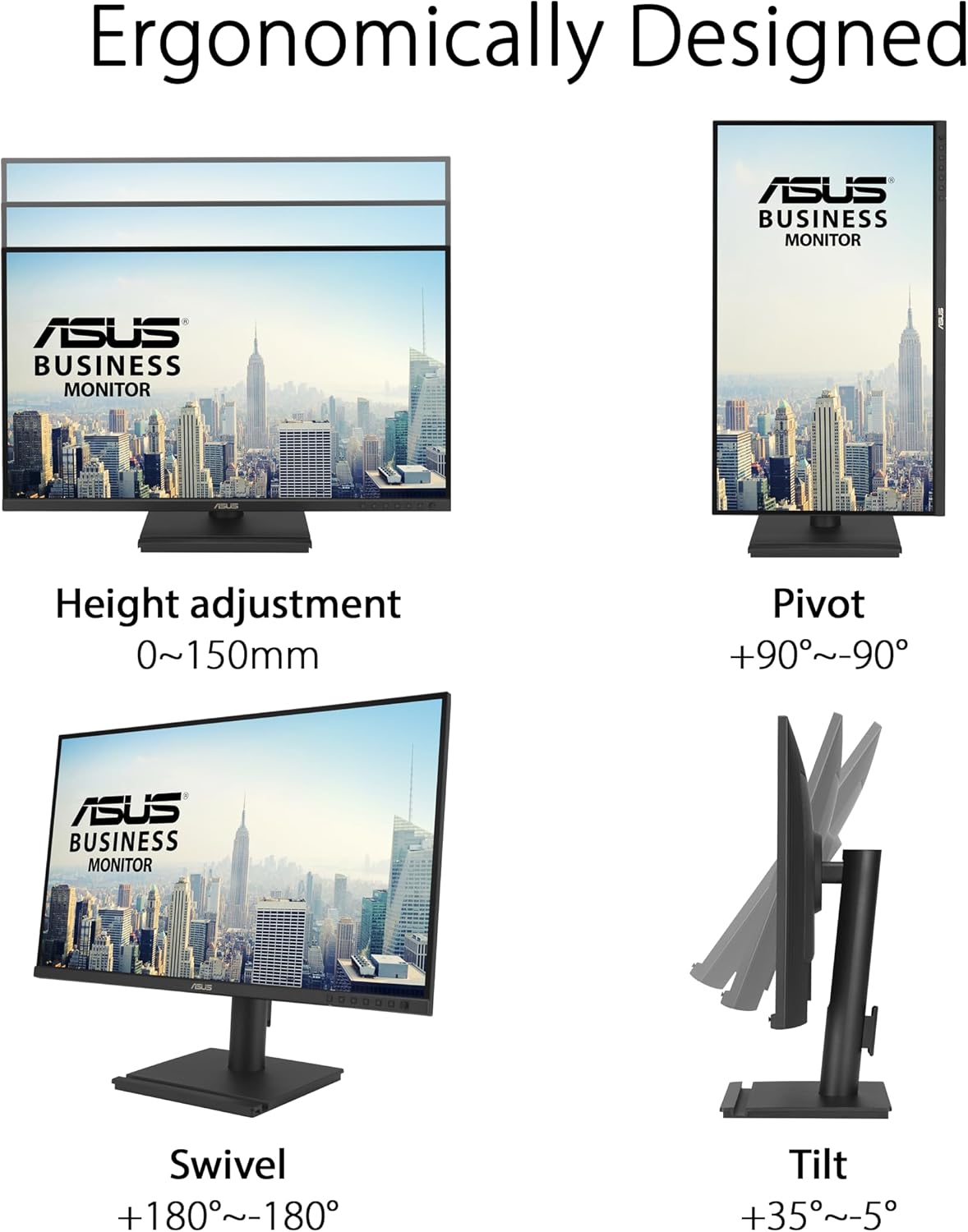 ASUS 27" 1440P Business Monitor (BE27AQG) - QHD (2560x1440), IPS, 120Hz, Ergonomic Design, Speakers, Height Adjustable, Power Sync, Eye Care, VESA Wall Mountable, 3 yr Warranty TAA Compliant