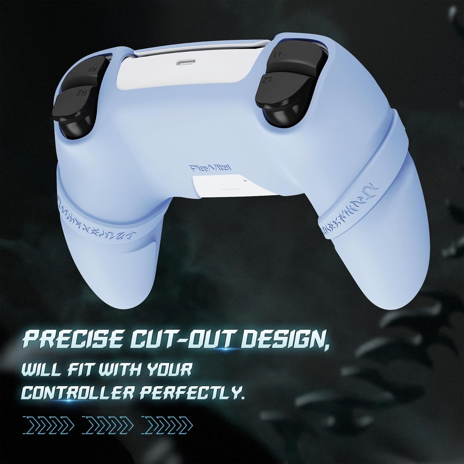 PlayVital Runes Edition Silicone Cover Skin for ps5 Controller with Thumb Grips & Touchpad Skin & D-pad Area Sticker, Anti-slip Controller Grip Cover Compatible with ps5 Charging Dock- Blue - Image 5