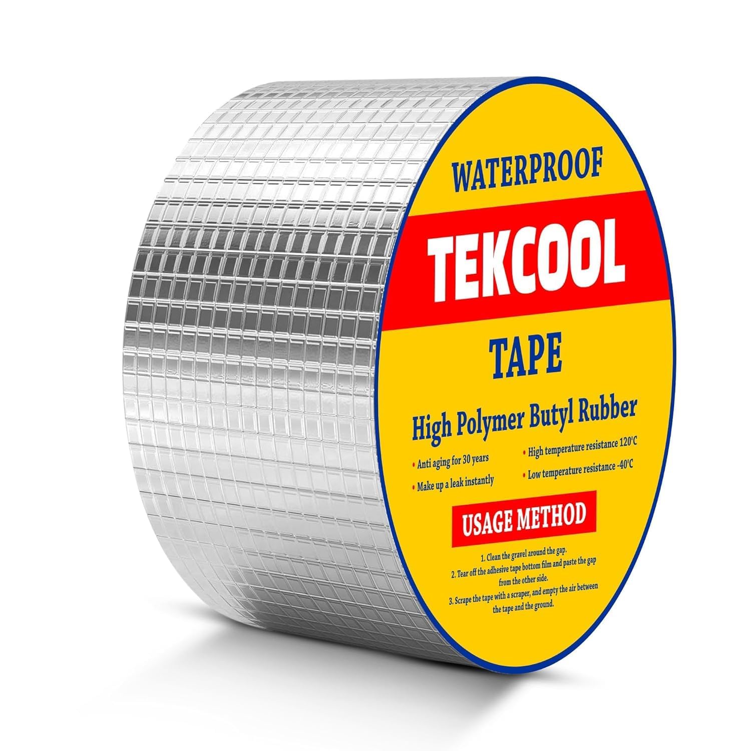 TEKCOOL Super Strong Adhesive Waterproof Permanent Repair Aluminum Butyl Tape Rubber Foil Suitable for Roof Leak, surface Crack, Window Sill Gap, Boat Sealing, Home Renovation (5CM*5M (Pack Of 2)).-image-40