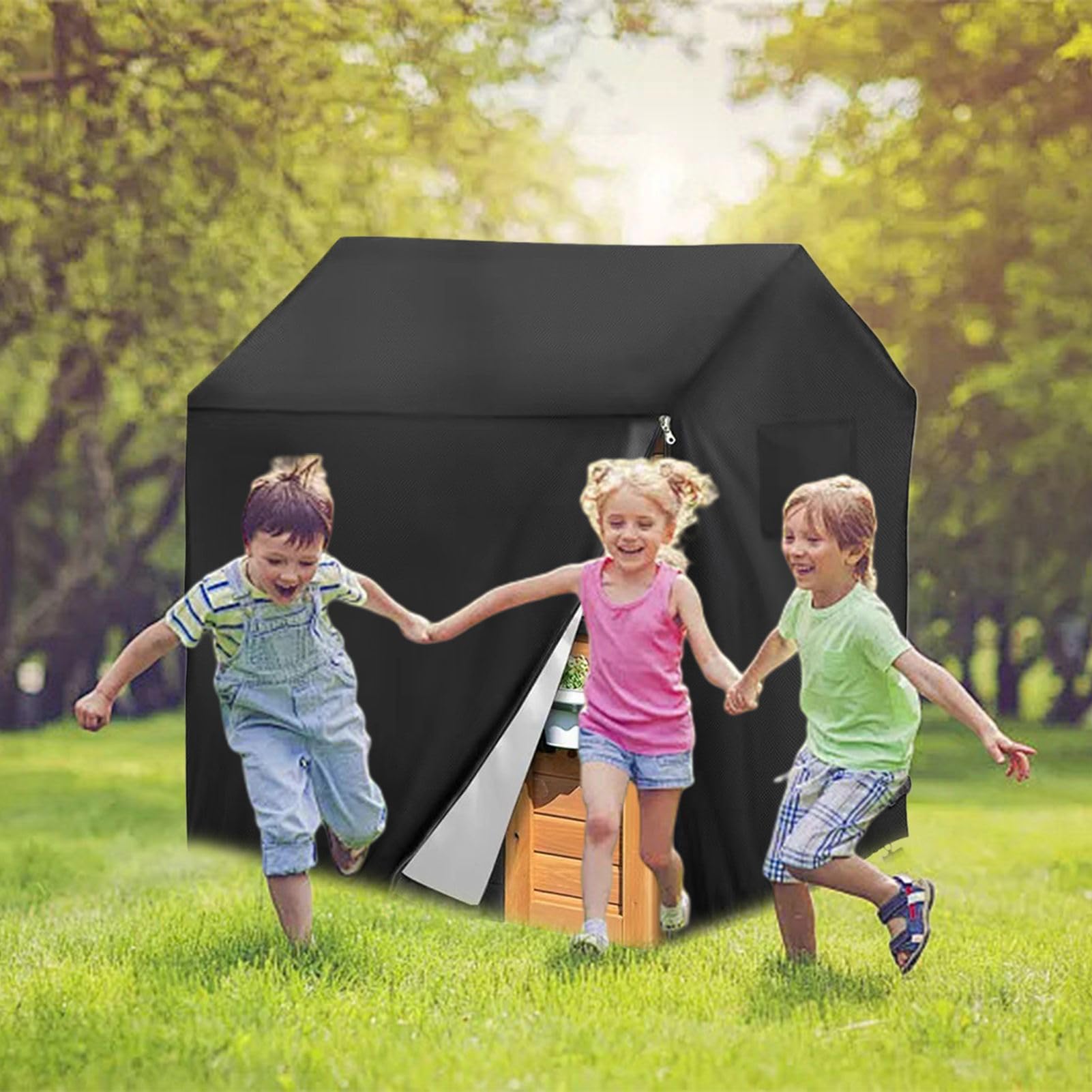 Outdoor Kids Playhouse Cover, Waterproof Cover for Backyard Wooden Playhouse, UV Dustproof Play Houses for Kids Outside, Easy to Put On with Side Zipper