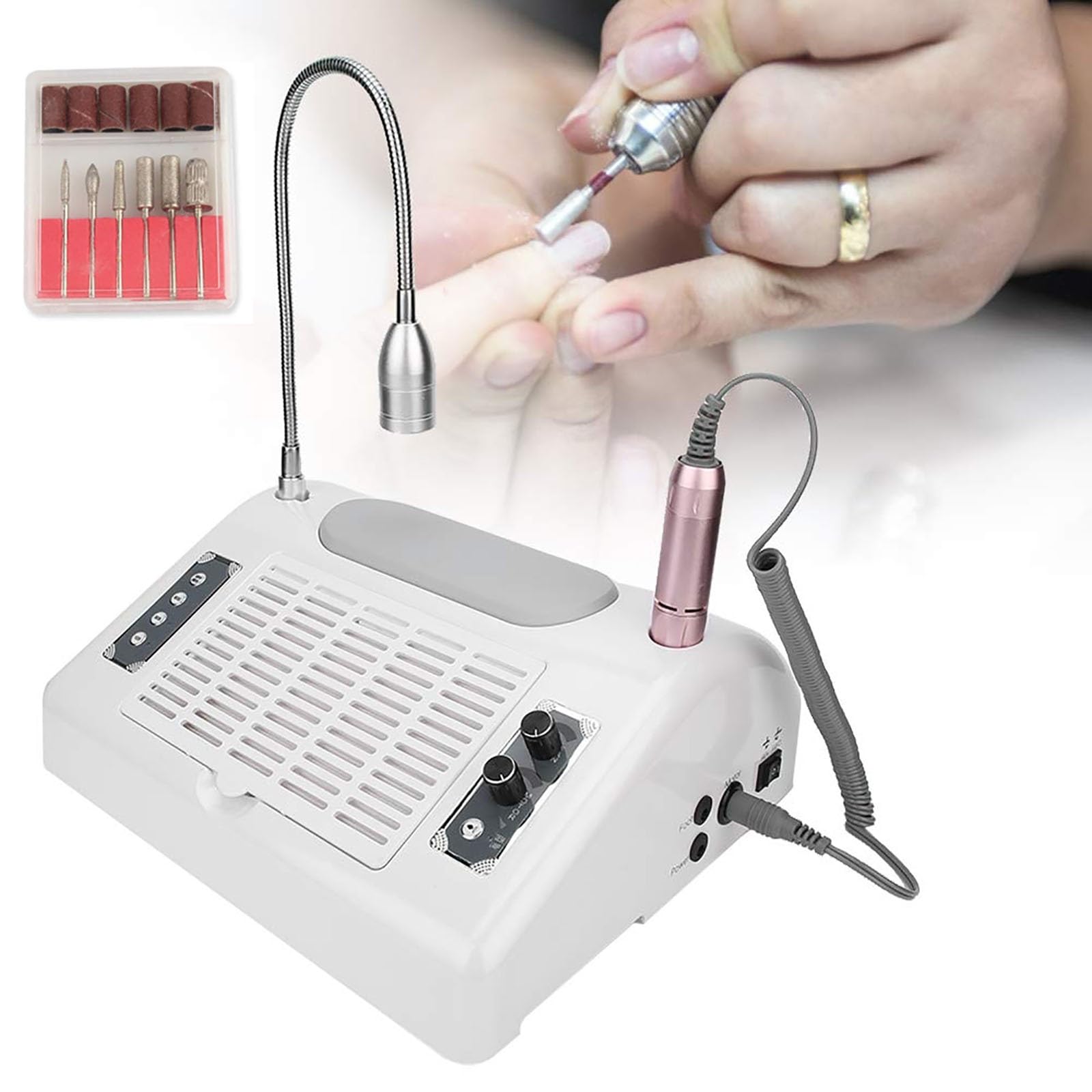 5 w 1 maszyna do manicure z lampą UV LED do paznokci 96 W, 2 wentylatorami, wydajną suszarką do manicure, odkurzaczem i wiertarką do paznokci do domu i salonu