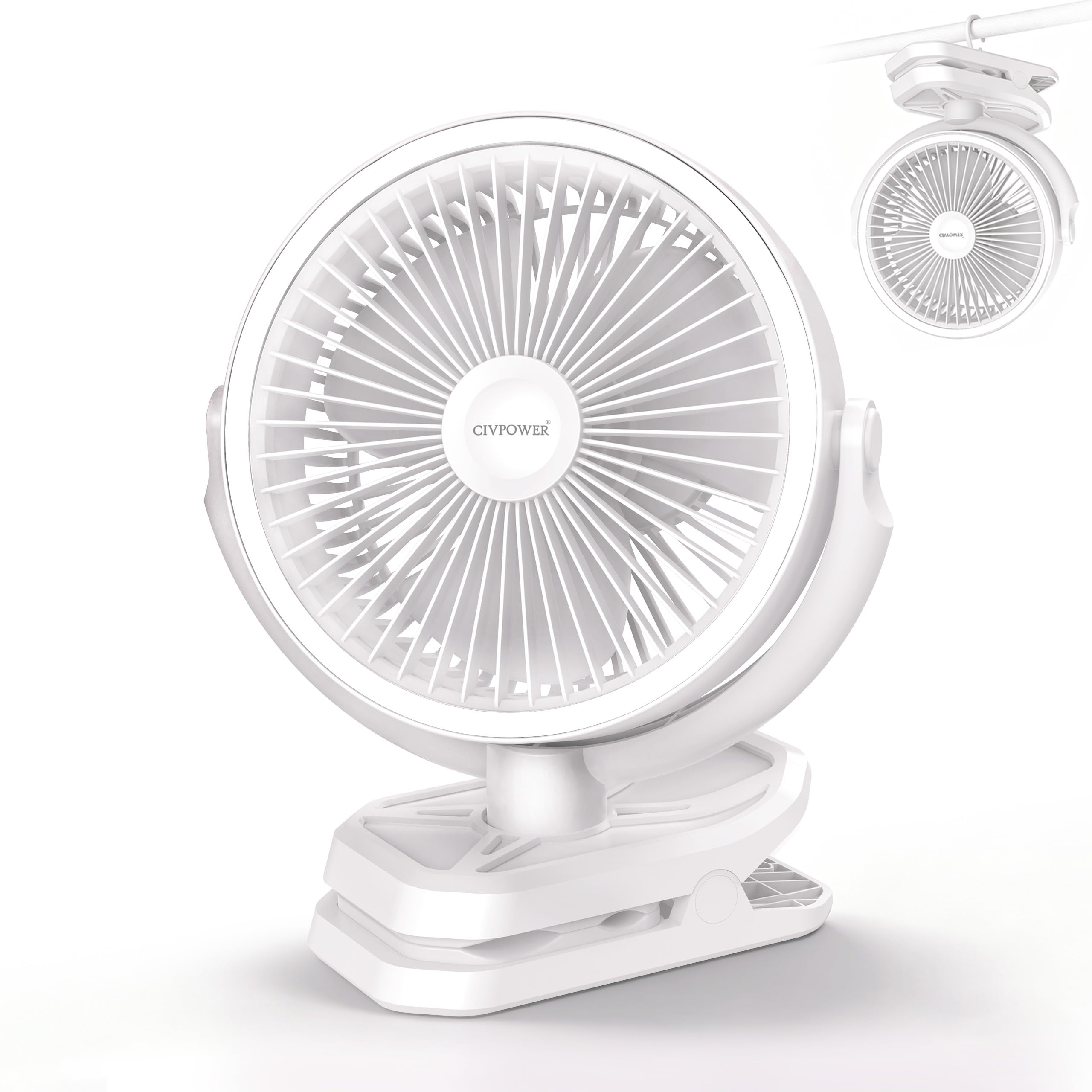 Ventola a clip da 16000 mAh: ventilatore portatile ricaricabile a morsetto per passeggino, letto, tenda da campeggio, carrello da golf, funzionamento a batteria, con gancio a 3 velocità, forte flusso