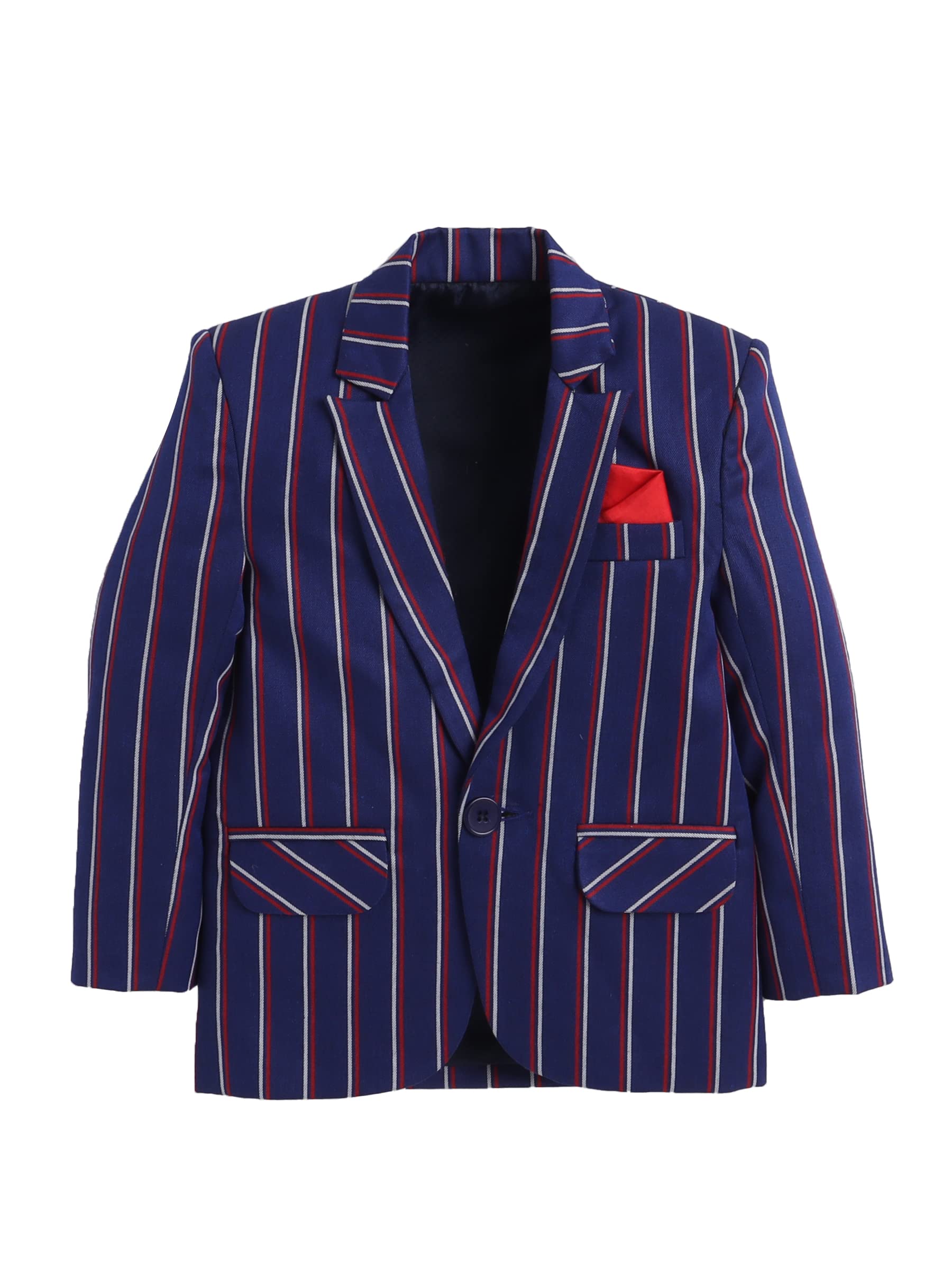 Jeetethnics Boys Navy Blue Striped Coat Suit Set with Waistcoat Shirt and Trousers (9081BH)