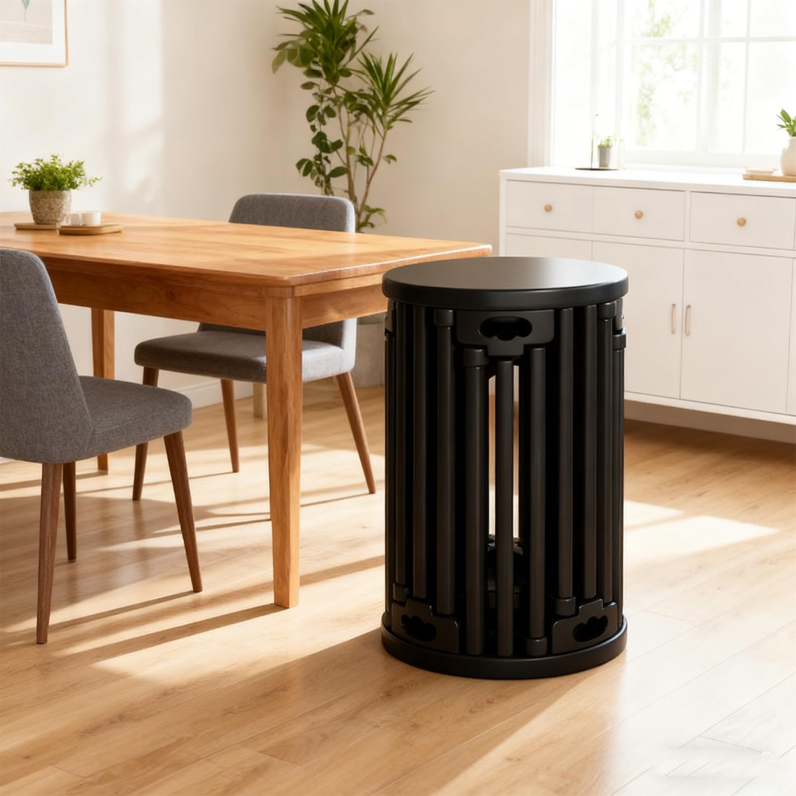 XNZJHPP 6-in-1 Solid Wood Stackable Stools & Side Tables - Vintage Mid-Century Modern Nesting Accent Furniture for Living Room & Bedroom, Versatile Movable Design (Black without Wheels)