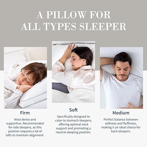 Miniatura 6 de Globon Almohada de plumas de lujo tamaño Queen estándar, almohadas de cama con refuerzo firme para dormir, almohada esponjosa de la colección de