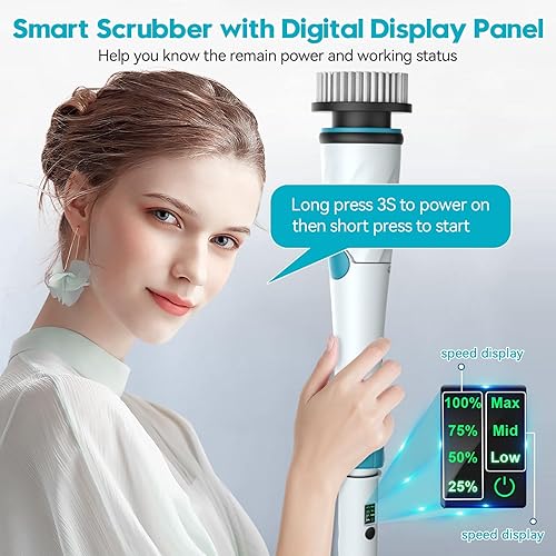 Miniatura 4 de Depurador eléctrico de batería para limpieza de baño, 1200 rpm, 21 V, cepillo giratorio eléctrico para limpieza, limpiador de ducha inalámbrico de
