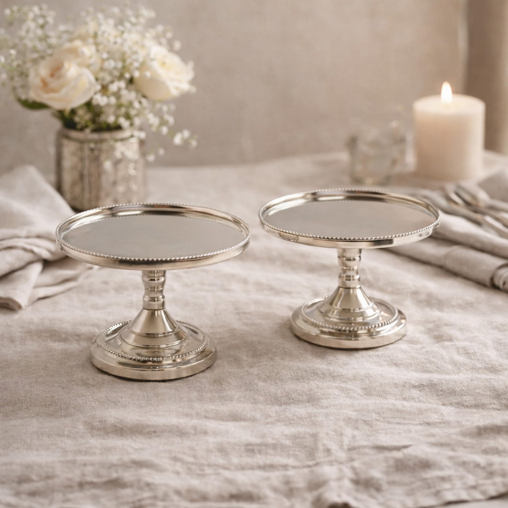 HOSLEY Set of 2 Black Zinc Candle Pillar/Table Top Holder- 6" Dia | Ideal Gift for Diwali Weddings Home Decoration-image-7