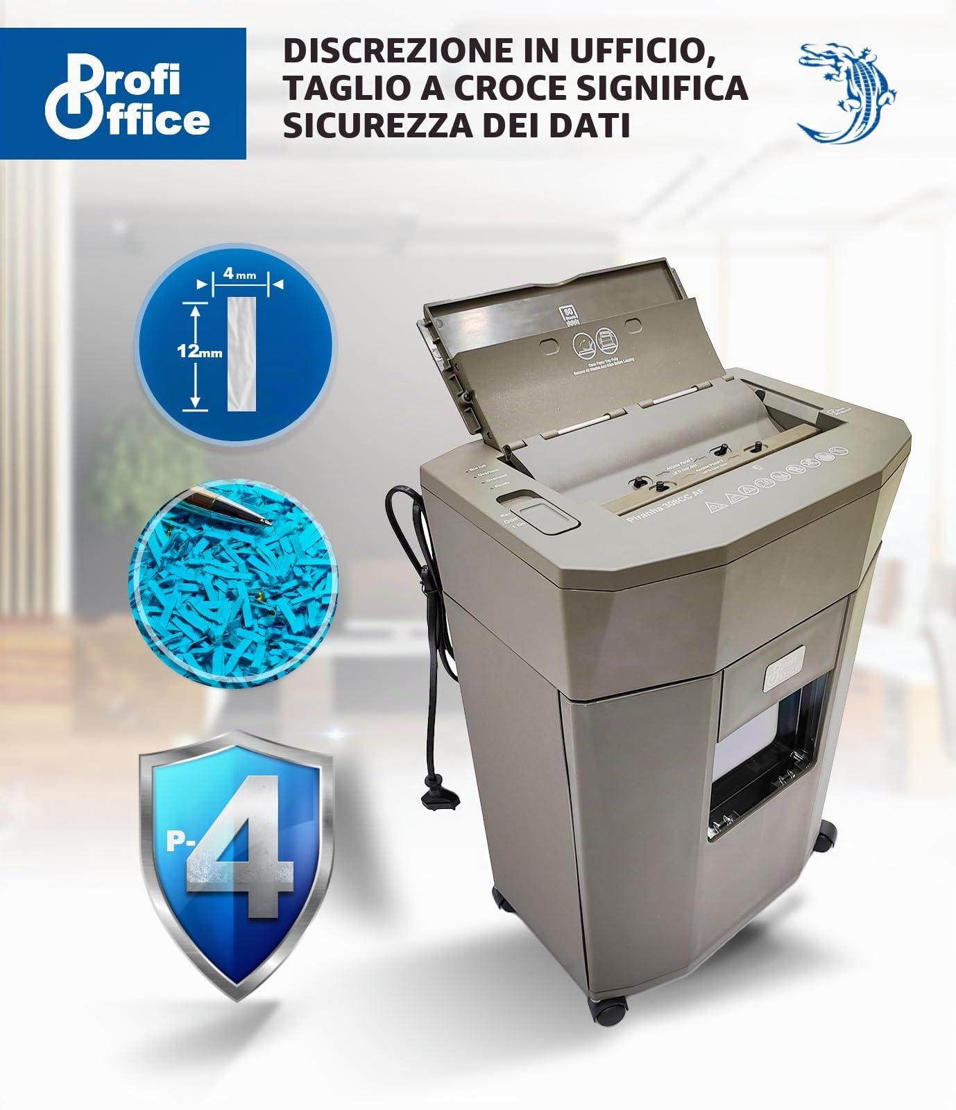 Profi Office Piranha 308 AF Distruggidocumenti con Taglio a Particelle P-4 - Alimentazione Automatica 80 Fogli, Affidabile e Veloce, Conforme al GDPR (91951)