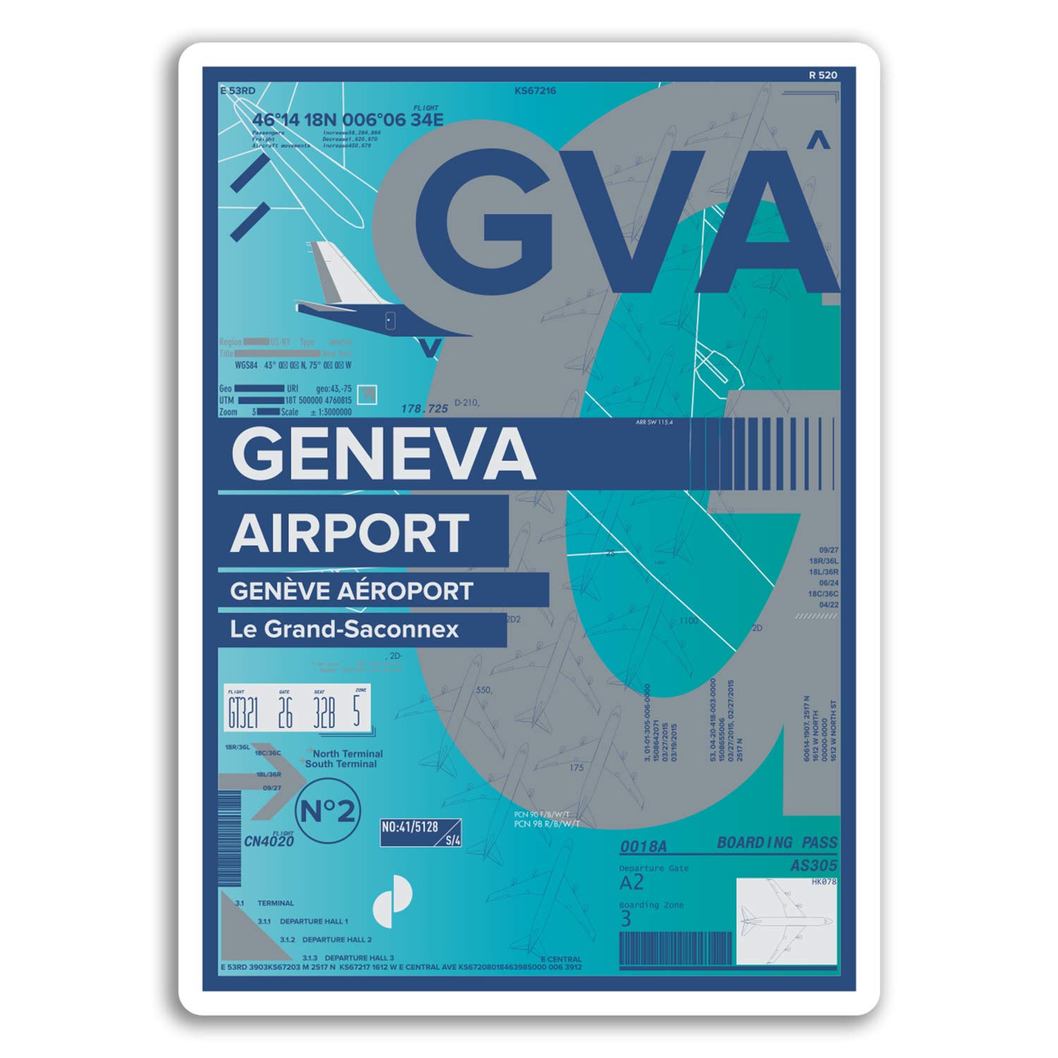 Destinationvinyl Multi 2 X 10Cm Gva Geneva Airport Vinyl Stickers - Switzerland Travel Sticker #17405 (10Cm Tall)
