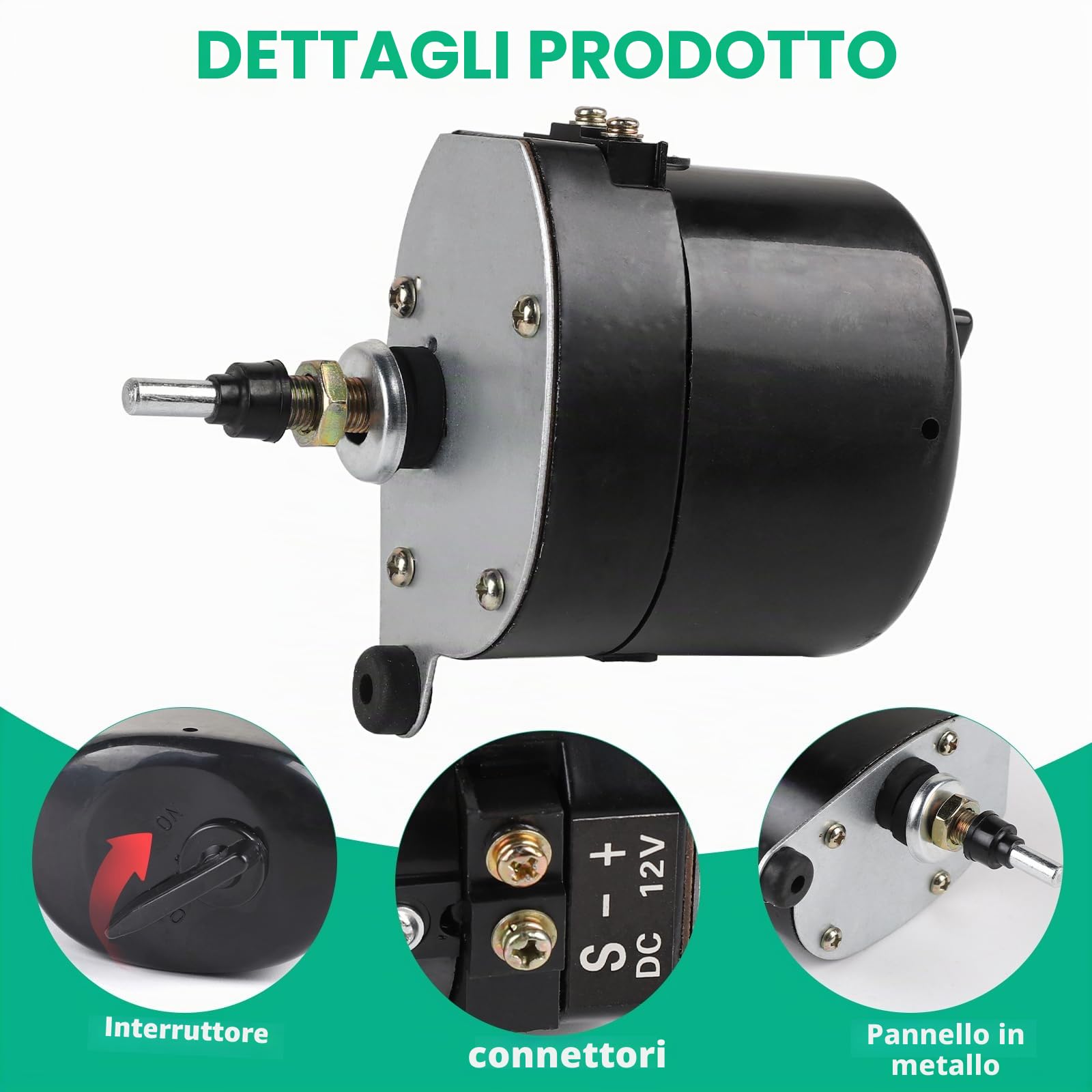 SWAWIS Motore Tergicristallo Universale 12V con Braccio e Lama 105° di Oscillazione Compatibile con Trattori, Jeep e Altri Veicoli