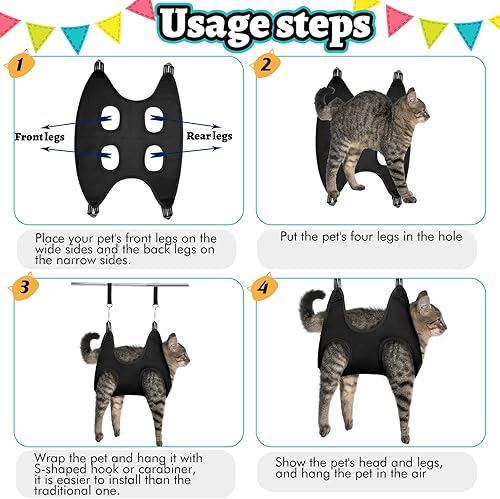 Miniatura 6 de Hamaca de aseo 14 en 1 para perros y gatos, hamaca de aseo para gatos, con bolsa de sujeción para hamaca para gatos, recortadora, peine de mascotas,